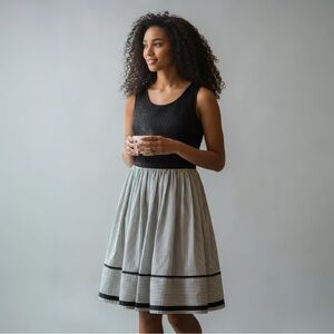 Navy Blue and White Striped Sleeveless Dress